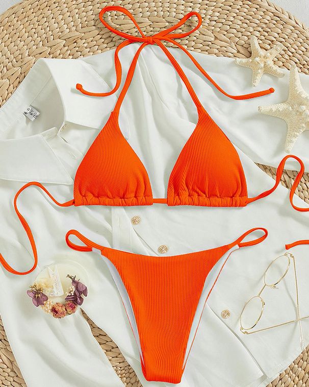 Ropa de mujer Yonghe nuevo estilo femenino sexy color sólido playa bikini traje de baño cintura alta lazo_voghion.com