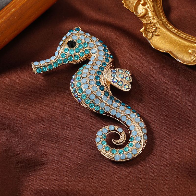 New Creative Versatile Brooch Cute Little Seahorse Marine Life Clothing Accessories Rhinestone Collar Pin Badge_voghion.com