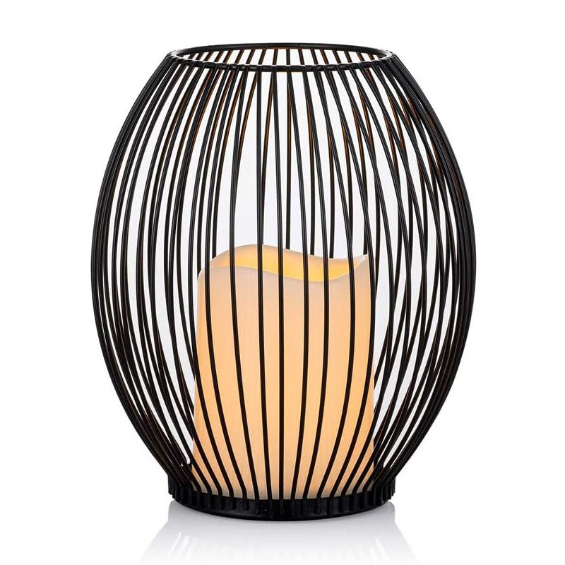Electronic Candlestick Set Iron Art Black Lantern Candlestick LED Candlestick Holder Decoration Home Decoration_voghion.com