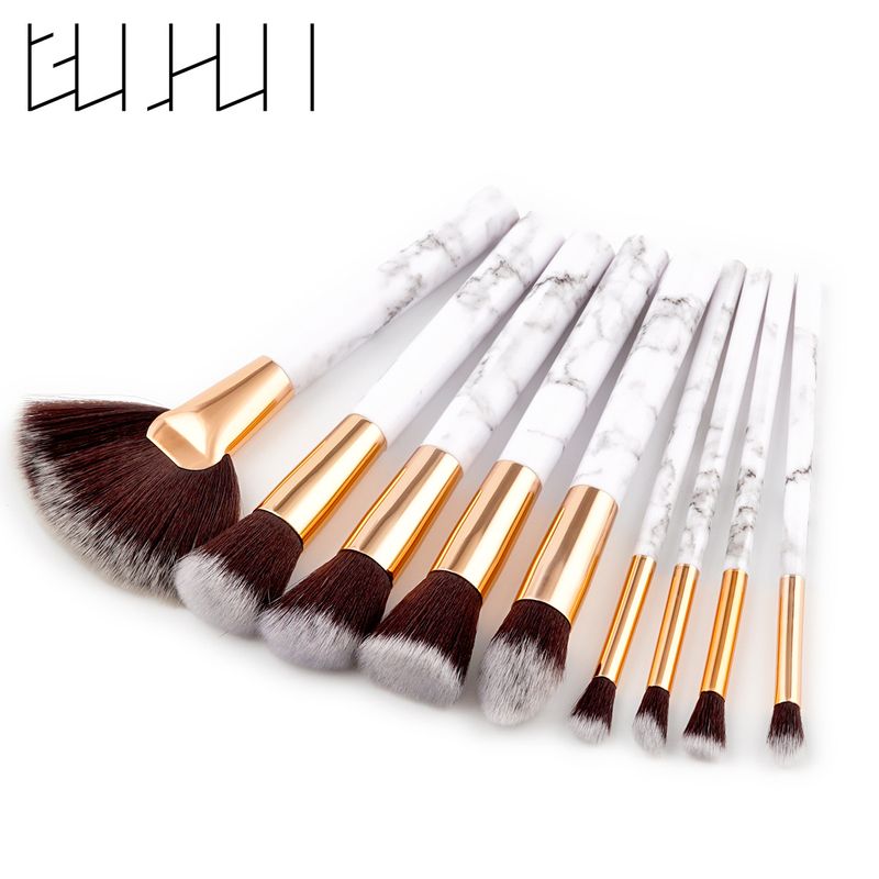 Set di pennelli per trucco in marmo da 9 pezzi Strumenti di bellezza Pennello per cipria Pennello per ventaglio GUJHUI_voghion.com