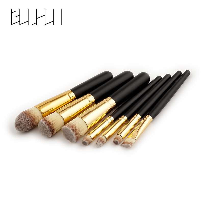 7 pcs Makeup Brushes Makeup Tools Set Black Gold Foundation Brush Makeup Beauty Makeup GUJHUI_voghion.com