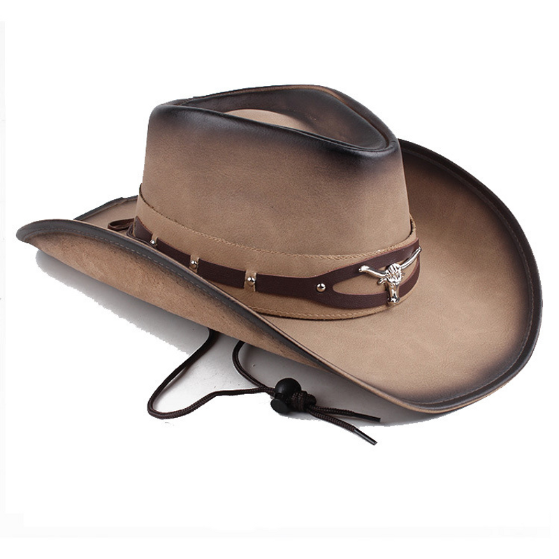 Sombrero unisex Sombrero grande de cuero para el sol para hombre Sombrero de montar envolvente Sombrero de vaquero de la pradera Sombrero mongol_voghion.com