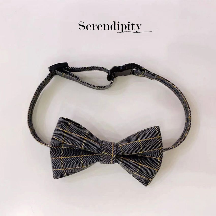 Collier réglable pour chien et chat avec nœud papillon à carreaux de style britannique_voghion.com