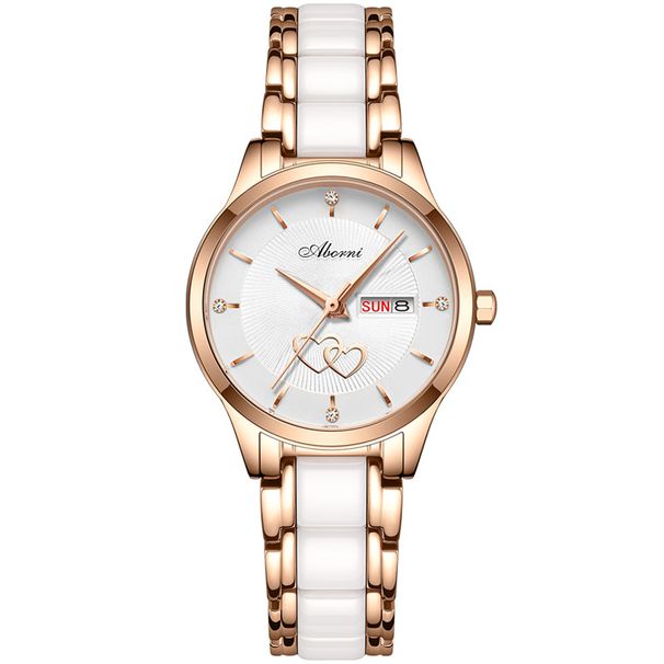 Orologio da donna con doppio calendario, luce, lusso, temperamento, quarzo in ceramica, orologio da donna ultra sottile, moda, doppio cuore, impermeabile, regalo_voghion.com