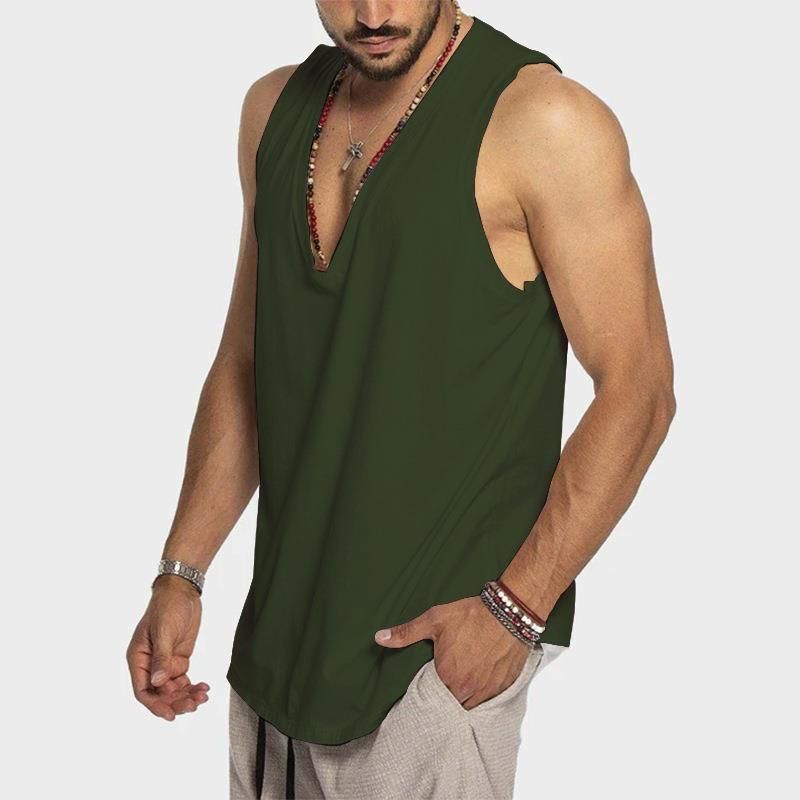 Men's Summer Sunshine Cotton New Solid Shoulder Sleeveless Casual Sports Loose Tank Top_voghion.com
