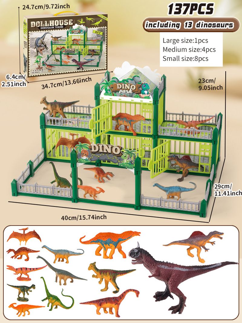 Mother & Kids DIY Dinosaur Park Playset With Realistic Animal Figures & Battle Arena – Educational STEM Toy For Kids Ages 4-6, Creative Building Fun_voghion.com