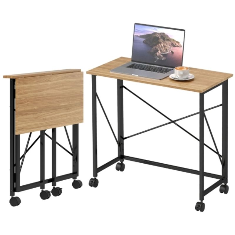 HOMCOM Schreibtisch Klappbar Kleiner 80 Cm Klappschreibtisch Mit Rollen Platzsparend Computertisch Für Home Office, Eiche_voghion.com
