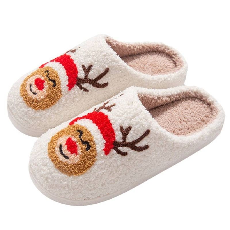 Shoes cute deer horns Christmas elements cotton slippers for women plus velvet thickened home warm autumn and winter slippers neutral_voghion.com