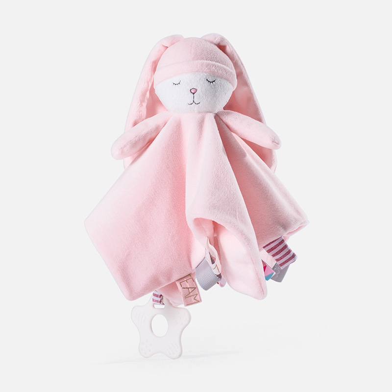Bichinhos de pelúcia macios, boneco coelho rosa, toalha confortável para bebê, boneca de conforto para dormir, 0 a 1 ano de idade, fantoche de mão, brinquedo para dormir_voghion.com