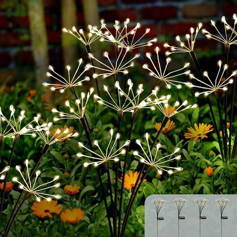 Paquete de 6 luces LED solares de alambre de cobre para flores - Luces de jardín impermeables IP65 para césped, camino y patio (blanco cálido/cambio de color)_voghion.com