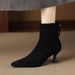 Cameido Women's Pointed Toe Thin Heel High Heel Short Boots Velvet Stretch Slim Fashion Boots_voghion.com