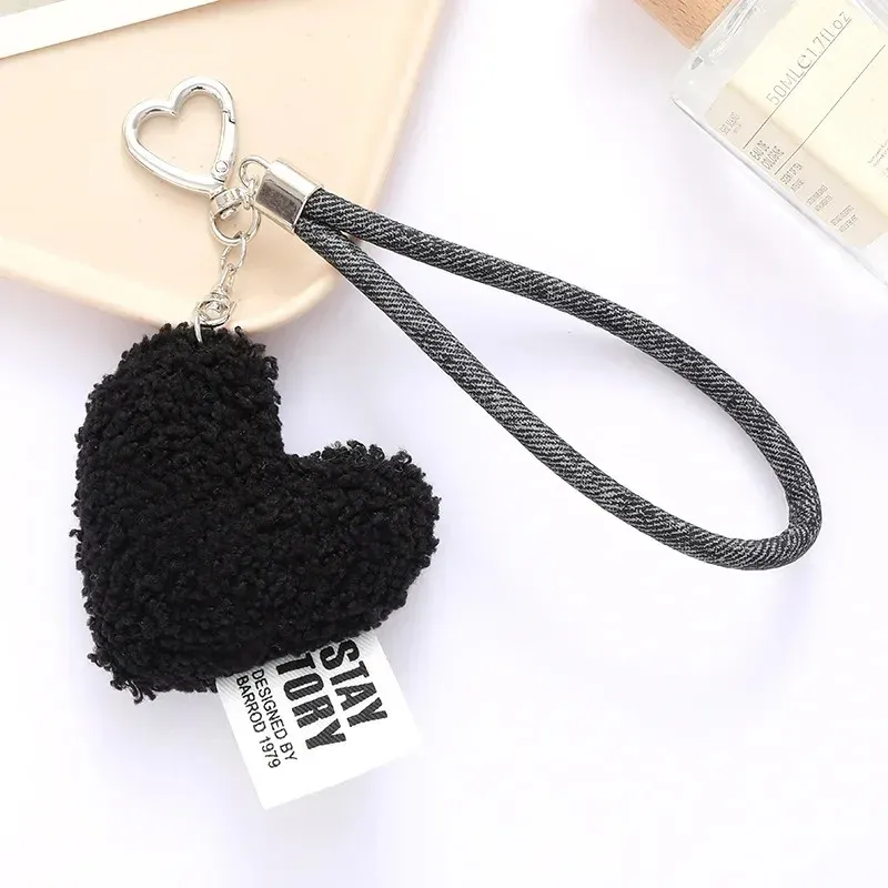 Funda para teléfono, llavero con forma de corazón de peluche, cordón colorido, llavero para bolso, accesorios, correa de muñeca de moda, llavero con colgante antipérdida_voghion.com
