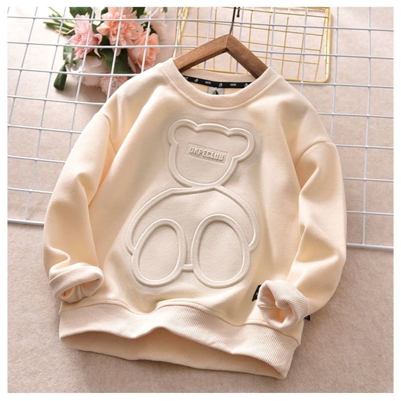 Moletons infantis para meninos e meninas mais velhos 2022 novo outono e inverno moda estudante em relevo urso camisa de fundo na moda_voghion.com