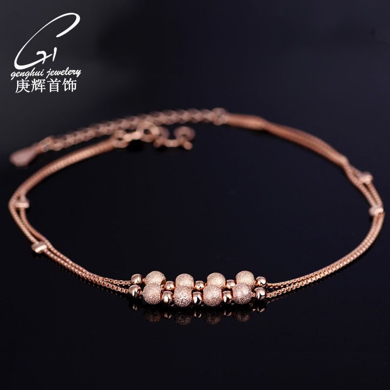 Cavigliera con perline rotonde in argento sterling, alla moda, versione coreana, doppio strato opaco, gioielli in oro rosa_voghion.com