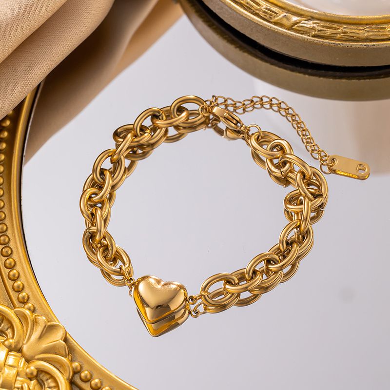 Collier en acier titane et cœur pour femme, style INS, chaîne cubaine épaisse de luxe haut de gamme, résistant à la lumière_voghion.com