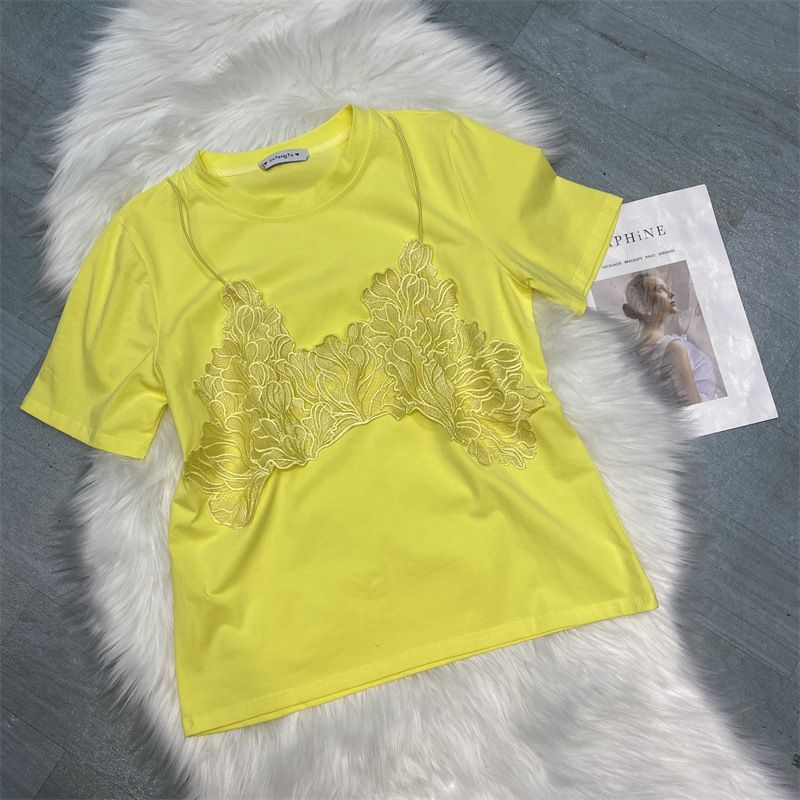 Abbigliamento da donna, magliette alla moda, bretelle in pizzo, due pezzi, top a maniche corte e larghi_voghion.com