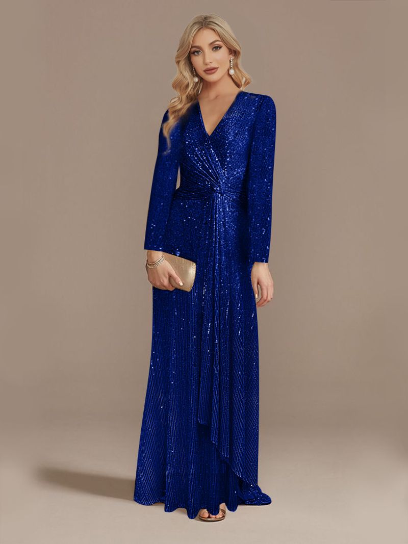 Women's Clothing Long Sleeved V Neck Fishtail Banquet Evening Dress Dress Female _voghion.com
