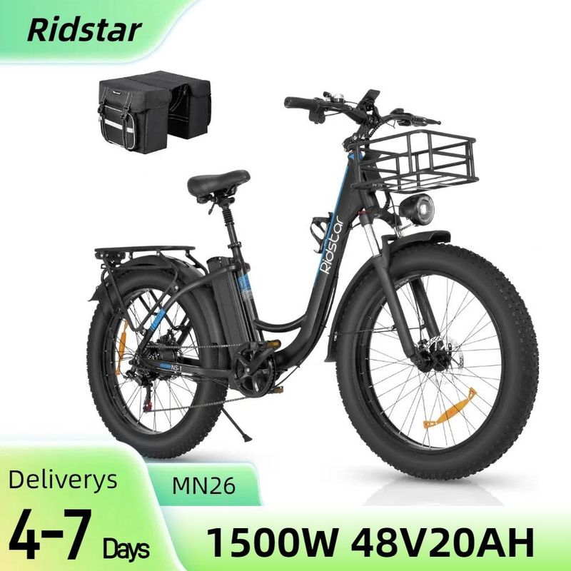Elektriskais velosipēds Ridstar MN26 26’’, Black Ridstar MN26 1500W Fat Tire Mountain Ebike 48V20AH_voghion.com