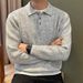 Maglione in maglia polo minimalista - Pullover a maniche lunghe in cotone spazzolato di lusso da uomo (grigio chiaro/grigio scuro) - Abbigliamento casual dalla vestibilità comoda per primavera e autunno_voghion.com