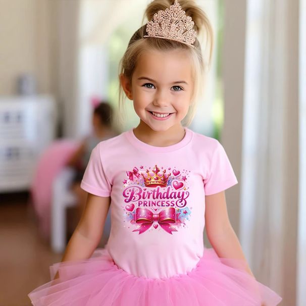 Kleinkind Mädchen Kleidung Geburtstag Prinzessin Rundhals Kurzarm T-Shirt Sommerkleid_voghion.com