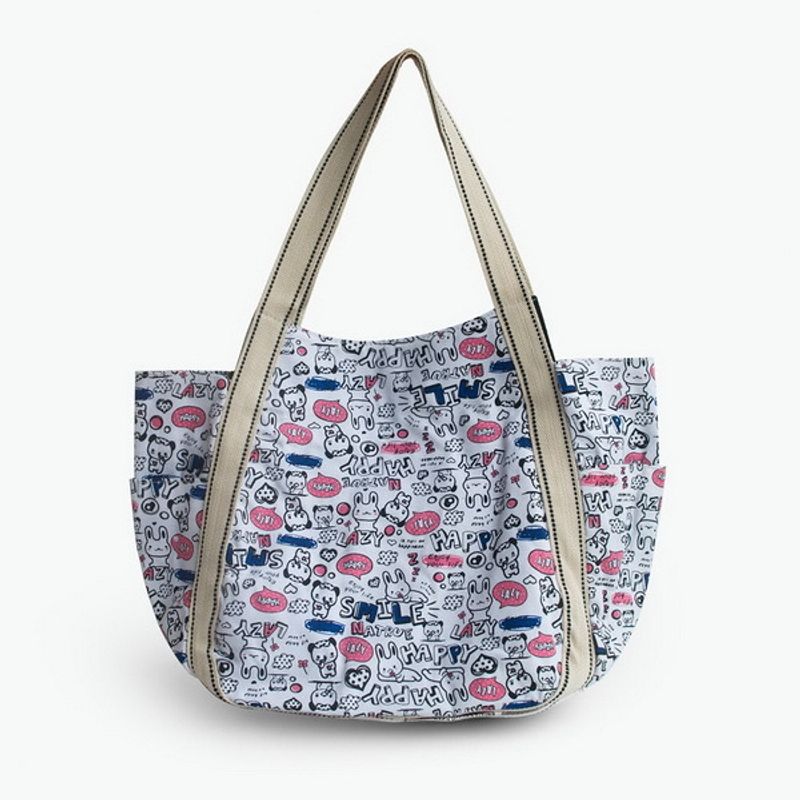 ILEA - [Lazy Rabbit] 100% Cotton Eco Canvas Shoulder Tote Bag / Shopper Bag / Multiple Pockets_voghion.com