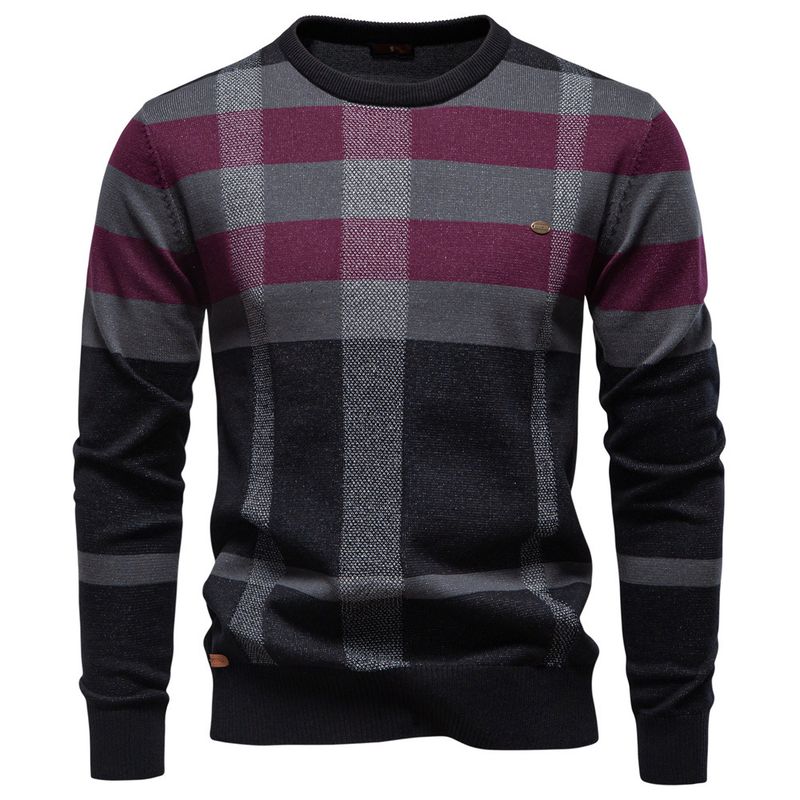Herren Rundhalspullover Mode Kariert Trend Herren Business Casual Pullover_voghion.com