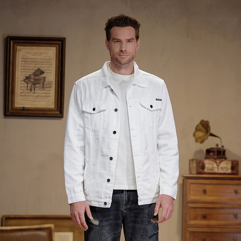 Giacca slim fit multicolore autunno inverno 2024, cappotto in denim bianco, stile classico alla moda maschile, marchio alla moda_voghion.com