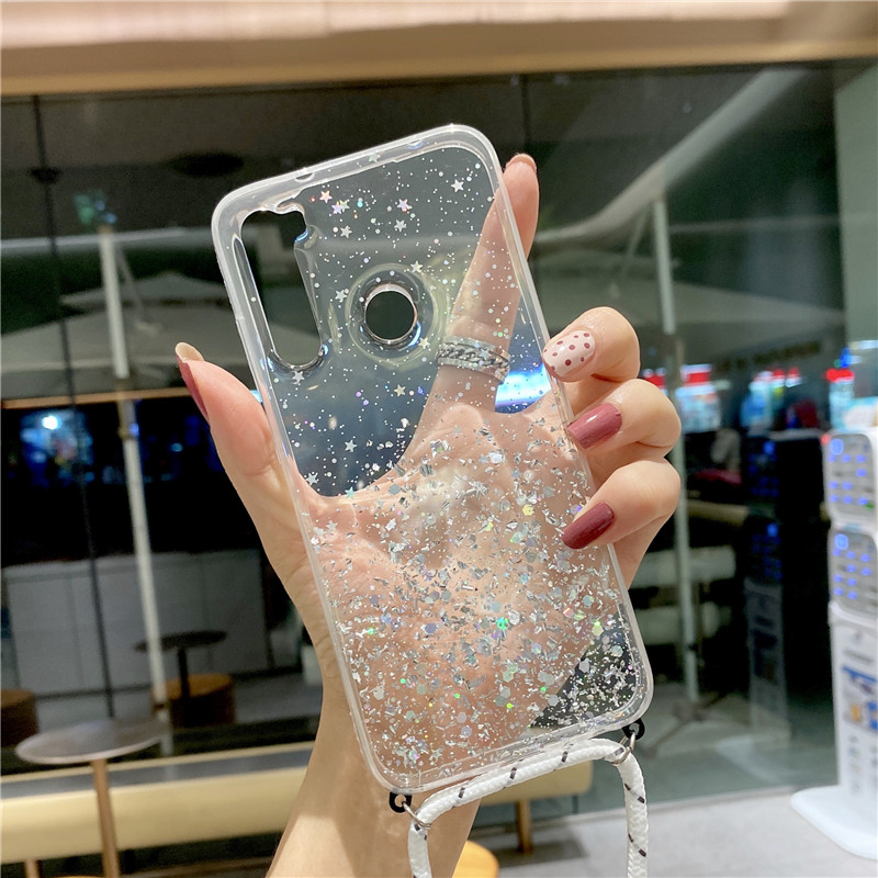 Strap Cord Chain Case für Xiaomi Redmi Note 10 9 9S 8T 8 7 6 5 Pro 7A 8A 9A 9C Mi 10 T Poco X3 NFC F3 M3 Lanyard Glitter_voghion.com