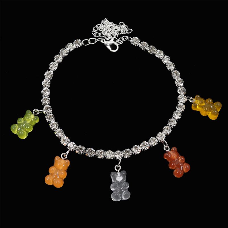 Carino piccolo ciondolo a forma di orsetto accessorio per piedi alla moda e versatile da donna con strass Cavigliera_voghion.com