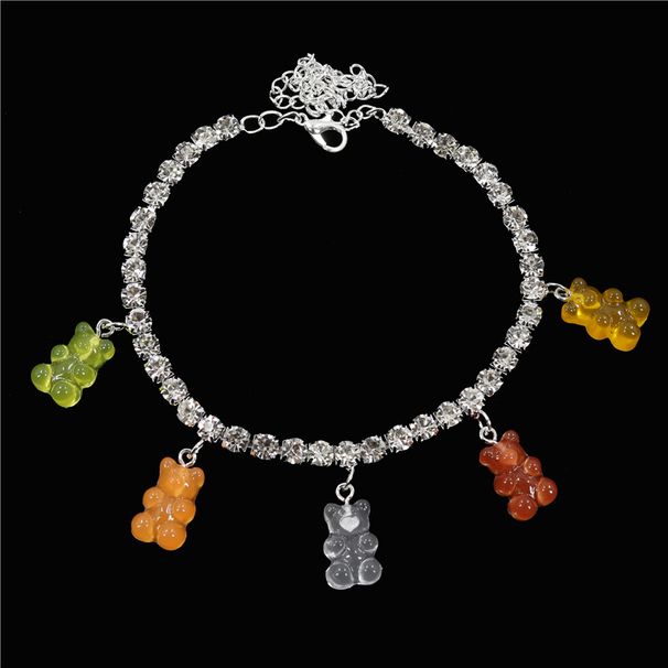 Carino piccolo ciondolo a forma di orsetto accessorio per piedi alla moda e versatile da donna con strass Cavigliera_voghion.com