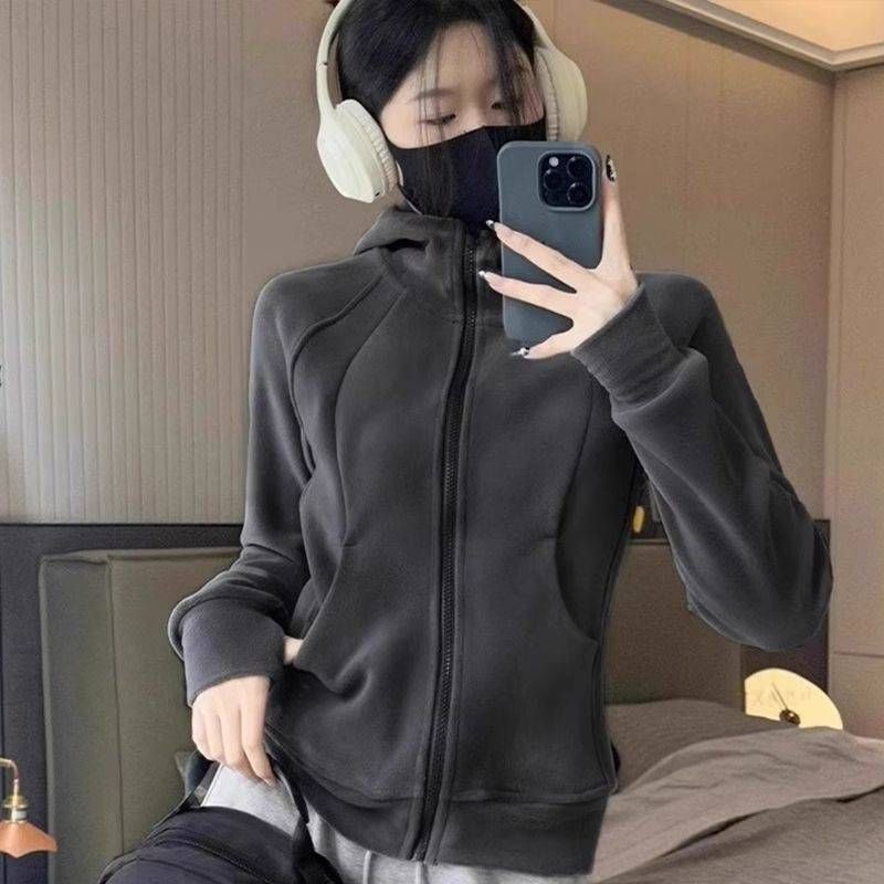 Tailored flannel hooded sweatshirt for women in autumn and winter 2024, new casual small oval fleece cardigan_voghion.com