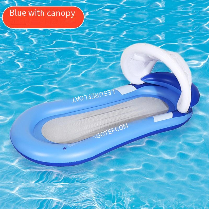 Inflatable Pool Lounge With Canopy Reclining Backrest Foldable Floating Bed With Storage Net Multi-Position Sun Shade_voghion.com