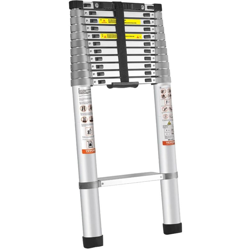 Ladder, Retraction Aluminum 15 Capacity One-button Ladder, Extension Telescoping LBS FT With Po Collapsible Feet, 400 Non-slip_voghion.com