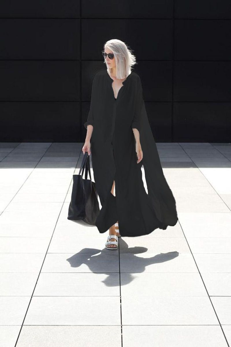 Abito da spiaggia oversize in cotone da donna - Abito camicia a maniche lunghe con bottoni, tunica estiva leggera, copricostume_voghion.com