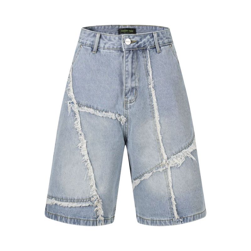 Pantaloncini estivi larghi e dritti di media lunghezza, stile High Street, con orlo sfrangiato, vintage alla moda, 2025_voghion.com