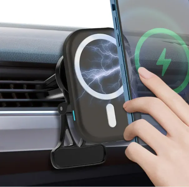 Suporte magnético sem fio para celular com sensor inteligente BT FM, portátil e adaptador para carro._voghion.com