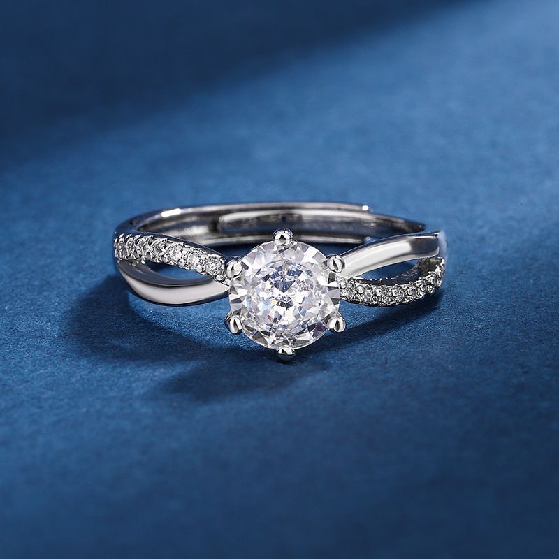 Bague ouverte en moissanite de style coréen pour femme, bijou à six griffes, 1 carat, entrelacé, amour_voghion.com