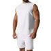 New Summer Sleeveless Sports Suit Casual Thin Top Solid Color Vest Two-Piece Set For Men_voghion.com