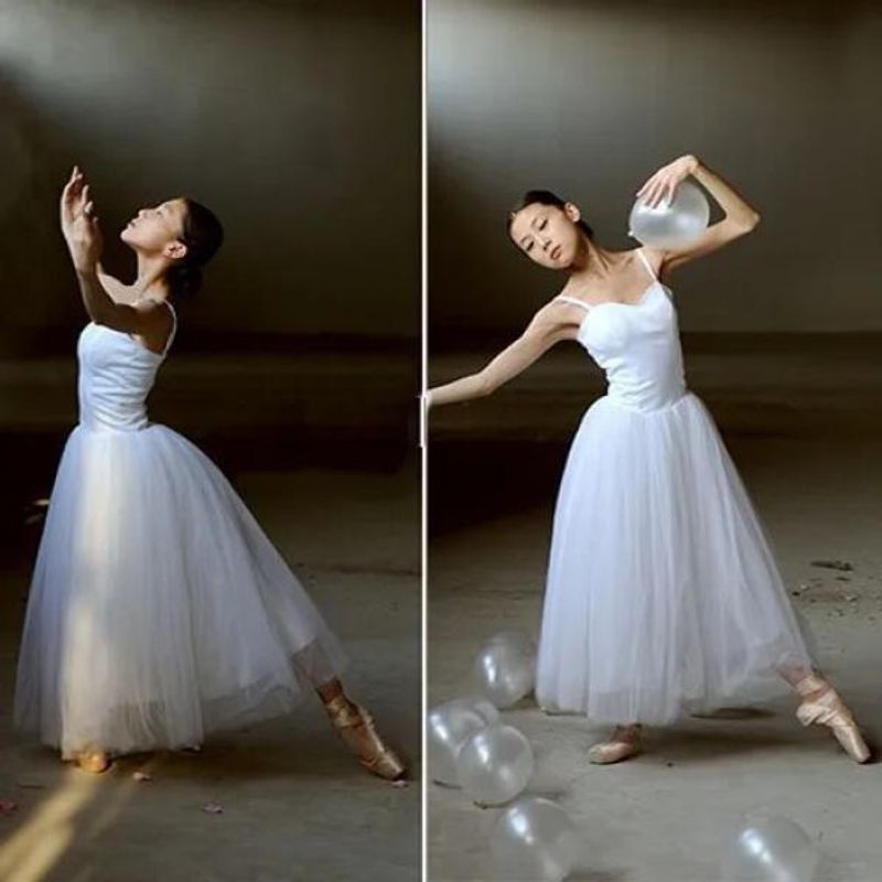 DesignerLanger Tutu für Erwachsene, professionelles weißes Schwanensee-Ballettkostüm, Ballett-Tutu, Ballettkleider, Performance-Tanzbekleidung_voghion.com