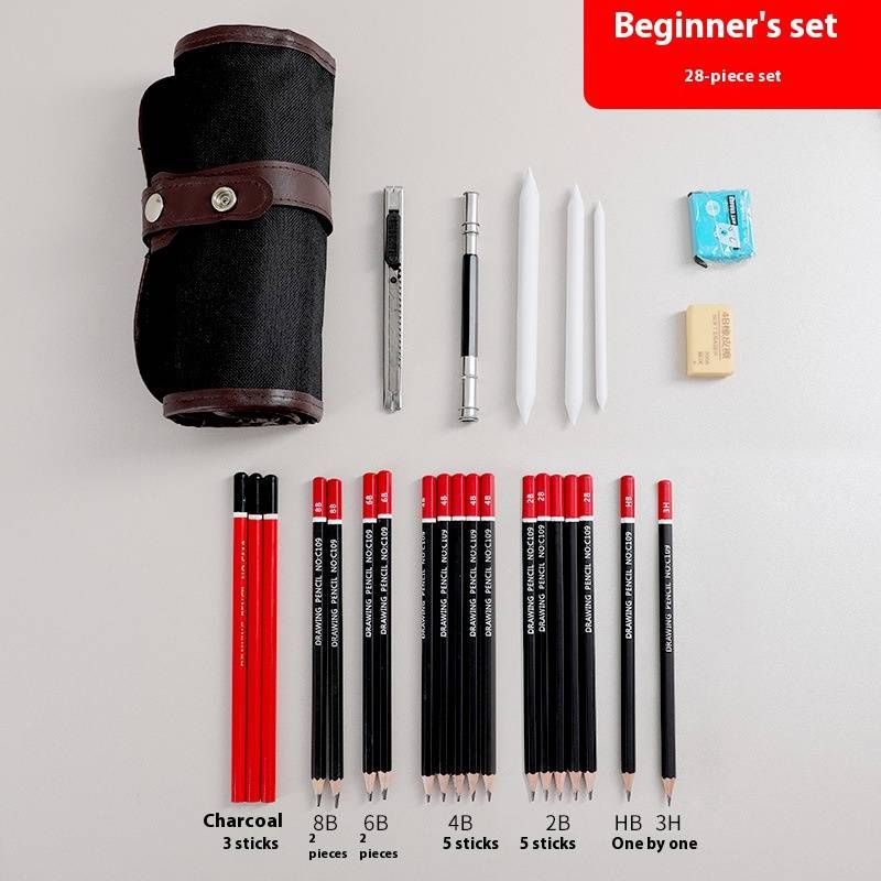 Professional Sketch Pencil Set - 39 Pieces Art Drawing Kit With Charcoal Pencils, Eraser & Brush For Beginners & Artists_voghion.com