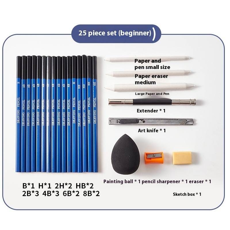 Qili Sketching Pencil Set - Professional Art Drawing Kit With HB, 2B, Charcoal Pencils, Wooden Case, Ideal For Beginners & Artists_voghion.com