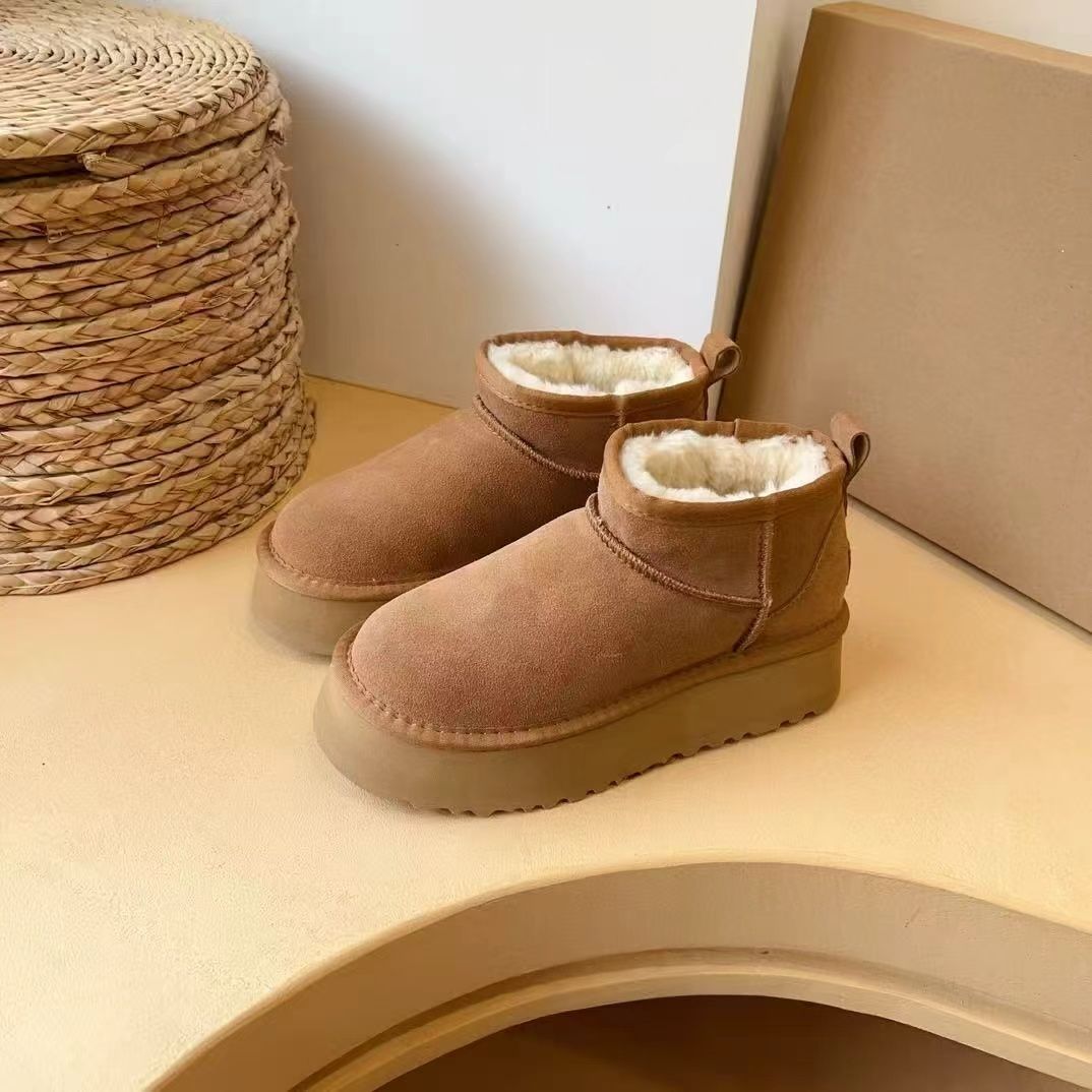 Ul Ni Women's Classic Mini Platform Boots Snow Boots Suede Wool Blend Winter Designer Ankle Boots Size 35-40 Wis_voghion.com