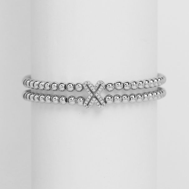 Bracciale elastico con perline a forma di bolla in ottone placcato oro 18 carati, elegante ciondolo con iniziale, corda elastica con 26 lettere e perline_voghion.com