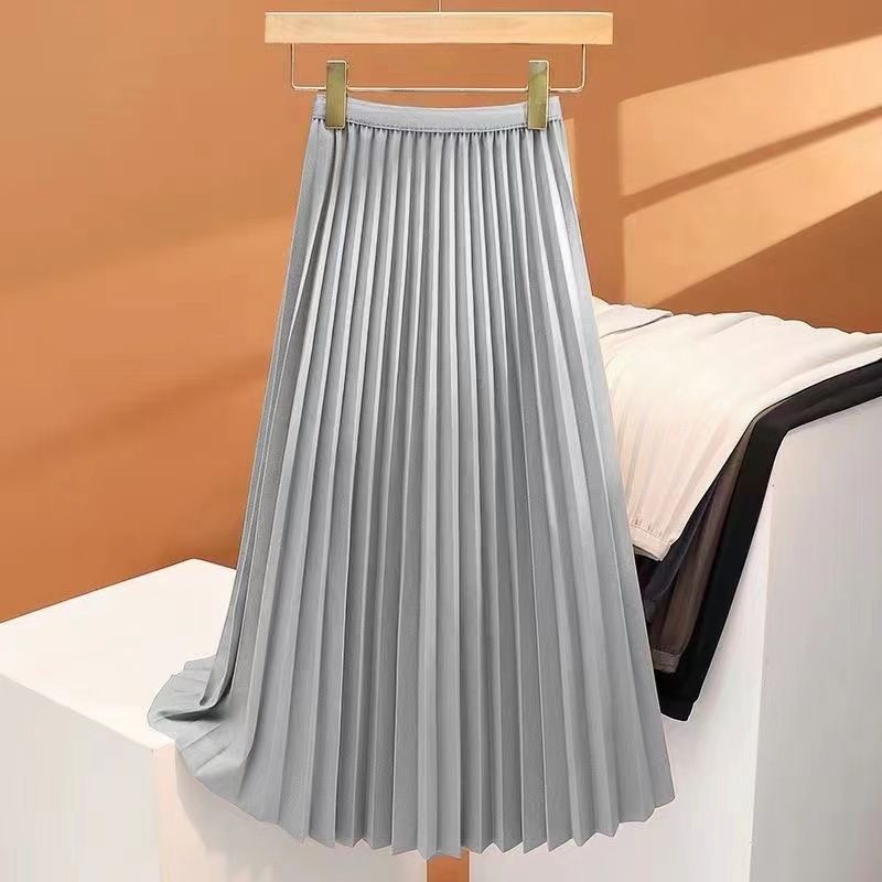 Dameskleding Leeftijdsverminderende geplooide rok A-lijn rok Lente en herfst Slanke elastische hoge taille Medium lengte_voghion.com