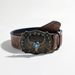 Ceinture de cowboy western avec boucle tête de taureau - Ceinture en cuir vieilli vintage pour homme, motif punk en relief avec motifs tribaux_voghion.com