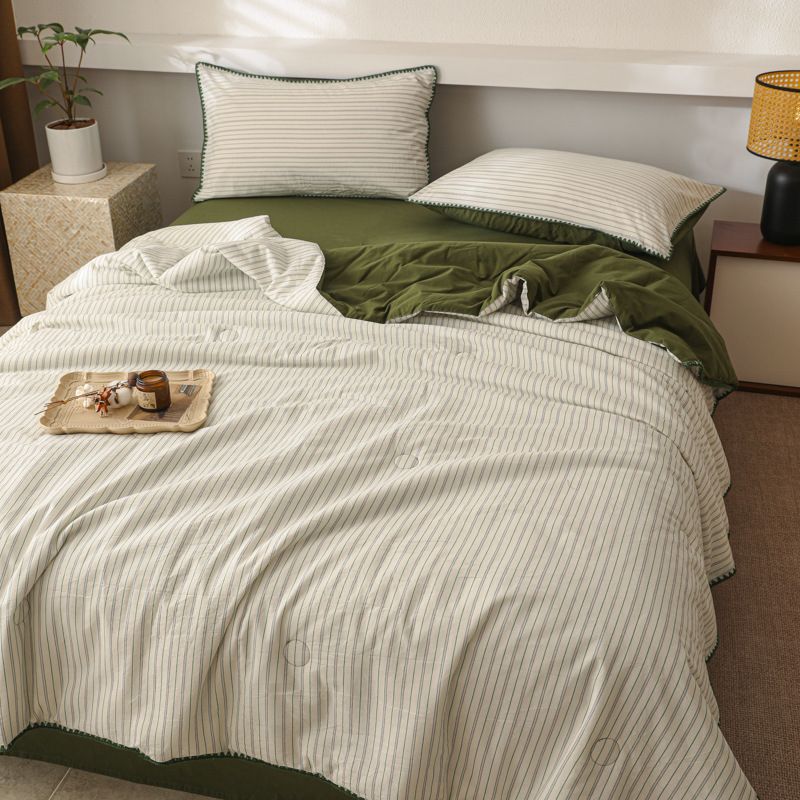 Edredom de algodão para o verão com acabamento em concha - Conjunto de manta leve para ar condicionado, 3/4 peças, respirável e hipoalergênico._voghion.com