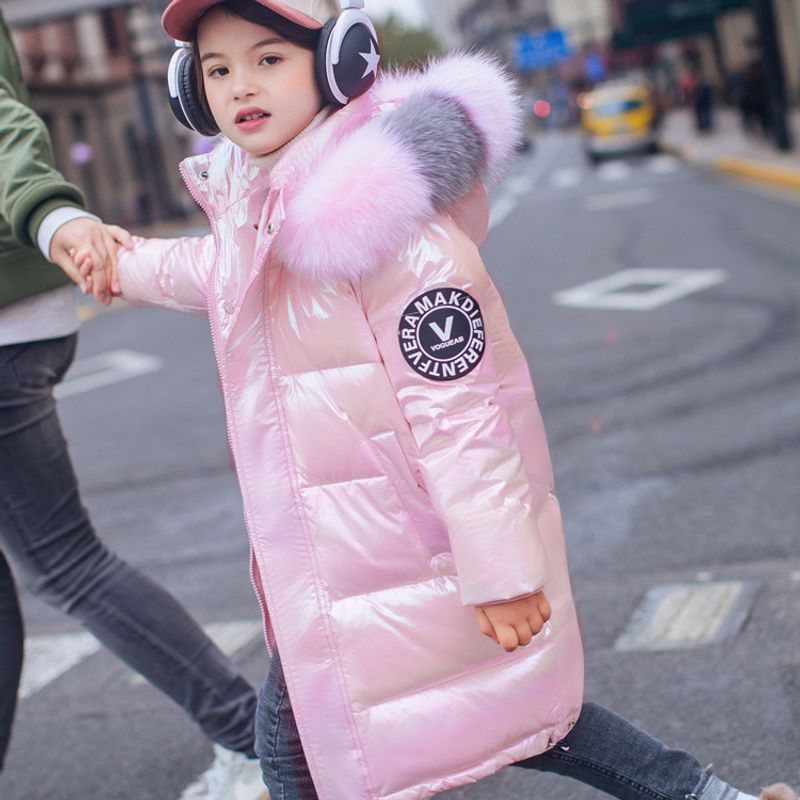 Children's Down Cotton Jacket For Baby Girls Mid Length Girls Middle And Large Children Stylish Shiny Winter Coat Cotton Jacket For Delivery_voghion.com