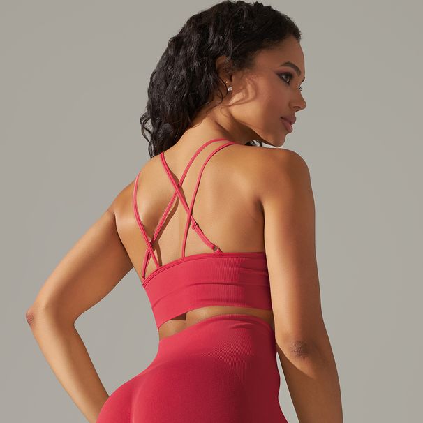 Damkläder sömlösa stickade enfärgade vacker rygg andas cross sport bh löpning fitness yoga bh topp_voghion.com