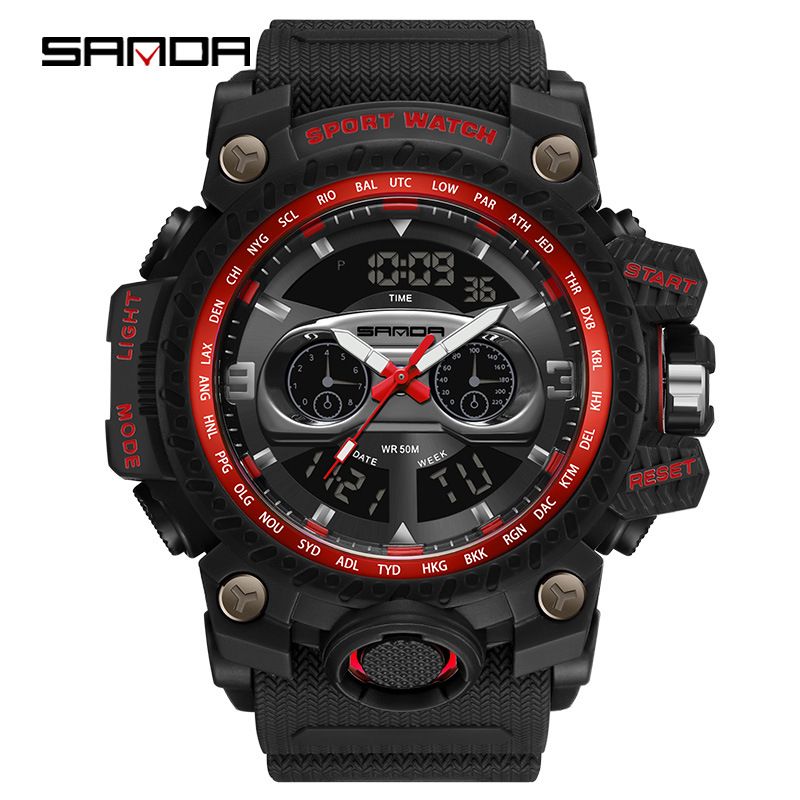 Rugged Outdoor Sports Watch With LED Backlight, Waterproof 50M, Digital & Analog Display, Calendar Function, Durable TPU Strap For Men And Women_voghion.com
