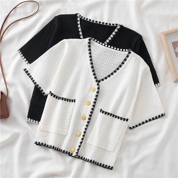 Lightweight V-Neck Knit Cardigan Women's Thin Long-Sleeve Open Front Sweater Top Short Cropped Lace-Up Blouse_voghion.com
